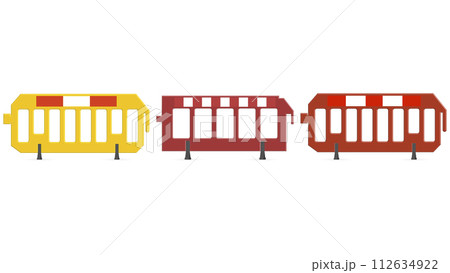 Set of portable road barriers, front view, vector illustration. 112634922