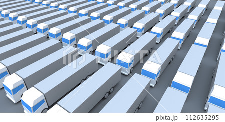 たくさんの大型トラックが並ぶ風景 たくさんの大型トラックが並ぶ風景 112635295