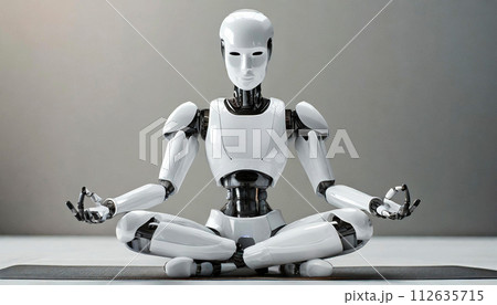 Humanoid Robot in Yoga Meditation with Crossed Legs - Generative Ai 112635715