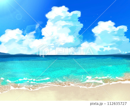 青空・入道雲・海・砂浜の背景 4のイラスト素材 [112635727] - PIXTA