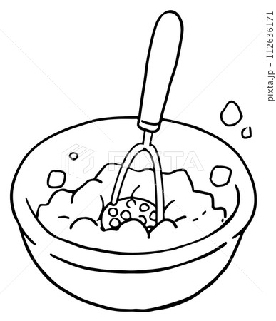 じゃがいもを潰す線画 112636171