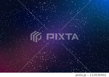Outer space, starry night sky with glow, nebula, cosmos and galaxy, vector 112636402