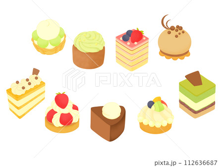 ケーキやタルトのスイーツアイコンイラストセット ケーキやタルトのスイーツアイコンイラストセット 112636687