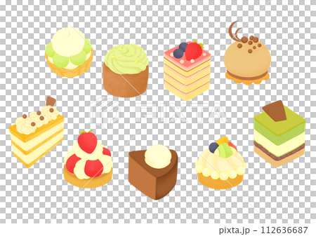 ケーキやタルトのスイーツアイコンイラストセット ケーキやタルトのスイーツアイコンイラストセット 112636687
