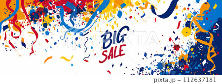 Festive BIG SALE Promotion with Colorful Paint Splashes and Ribbons. Sale banner 112637181