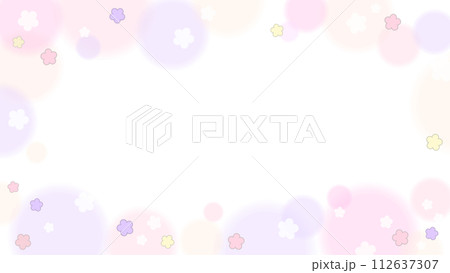 かわいい淡い紫色のほわほわお花フレーム　16：9 112637307