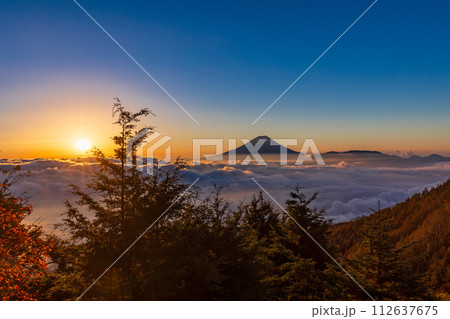 （山梨県）大雲海に浮かぶ富士山　日の出 112637675