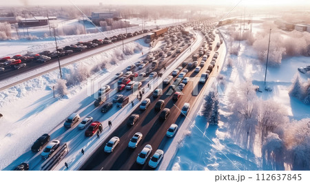 Snowy Commute with Traffic Jam - Generative AI 112637845