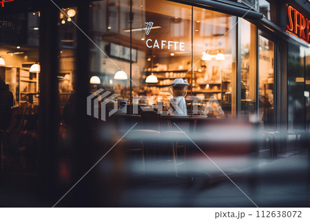 Window of Coffee shop. Patisserie Cake shop. 112638072