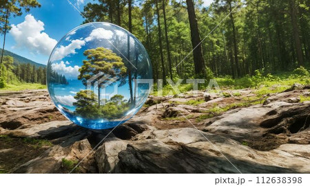 森にあるガラス玉/Glass ball in the forest 森にあるガラス玉/Glass ball in the forest 112638398