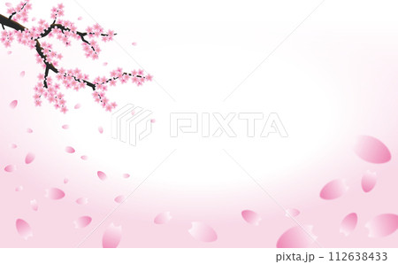 桜の枝と花吹雪の背景イラスト 112638433