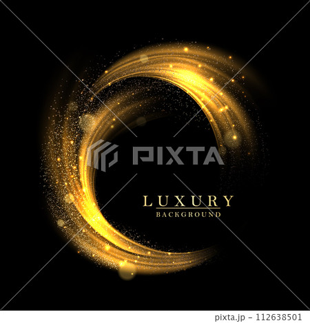Isolated gorgeous round abstract gold color frame with shiny tinsel Isolated gorgeous round abstract gold color frame with shiny tinsel 112638501