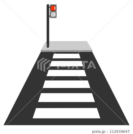 歩行者が優先で渡れる道路にある横断歩道と歩行者用信号のイラスト 112638647