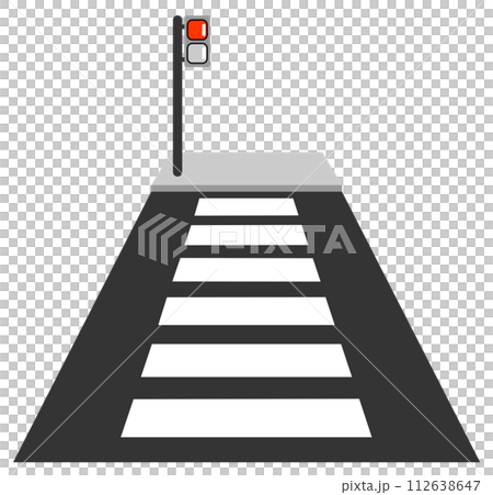 歩行者が優先で渡れる道路にある横断歩道と歩行者用信号のイラスト 112638647
