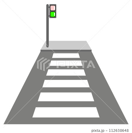 歩行者が優先で渡れる道路にある横断歩道と歩行者用信号のイラスト 112638648