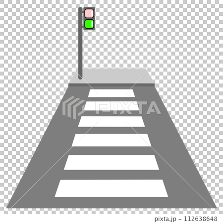 歩行者が優先で渡れる道路にある横断歩道と歩行者用信号のイラスト 112638648