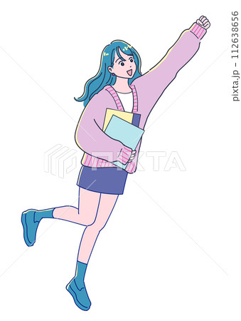 アニメ風のジャンプする女性 112638656