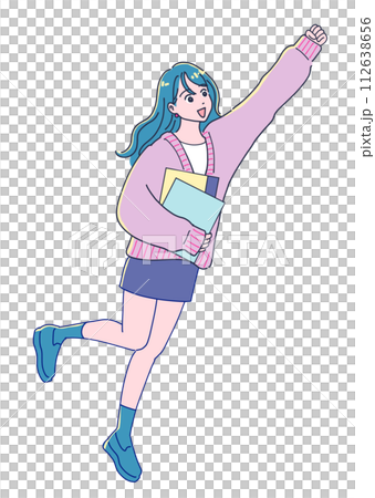 アニメ風のジャンプする女性 112638656