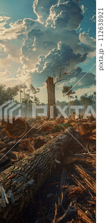 Explore the devastating impact of deforestation and pollution on the climate crisis, painting a vivid picture of the urgent need for environmental restoration octane render 112638921