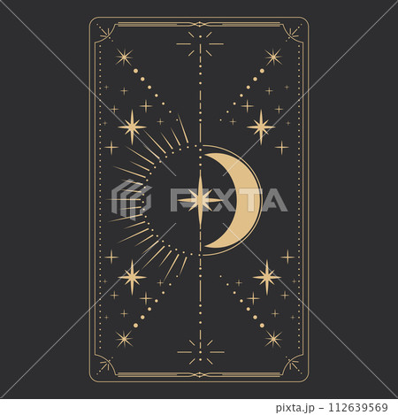 Set tarot frame border with golden celestial elements, esoteric astrology mystery ornament with moon, star isolated on dark background. Set tarot frame border with golden celestial elements, esoteric astrology mystery ornament with moon, star isolated on dark background. 112639569