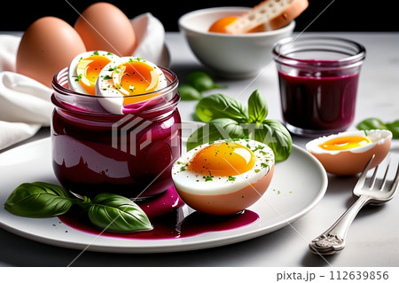marinated boiled eggs in beet juice marinated boiled eggs in beet juice 112639856