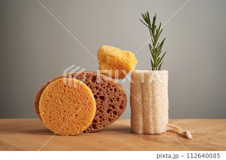 Composition of natural sponges and rosemary. Composition of natural sponges and rosemary. 112640085