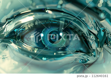 peek into the inner workings of an android, cybernetic macro lens view, Generative AI 112640161