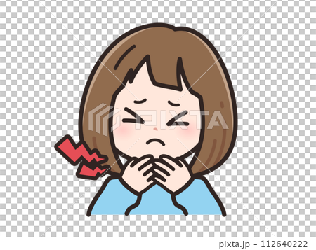 一名喉嚨痛的年輕女子的插圖 一名喉嚨痛的年輕女子的插圖 112640222