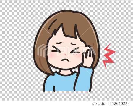 耳朵疼痛的年輕女子的插圖 112640225