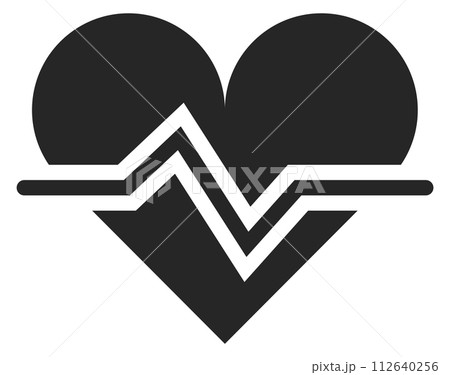 Heartbeat black icon. Cardio signal. Health symbol 112640256