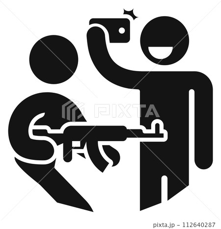 Dangerous photo selfie with armored man. Deadly risk Dangerous photo selfie with armored man. Deadly risk 112640287