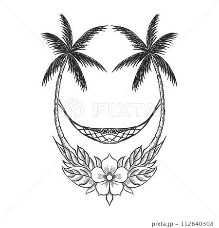 Drawing silhouette landscape nature tropical with graphic 112640308