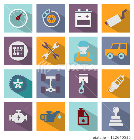 Set of colorful vector signs with auto service icons Set of colorful vector signs with auto service icons 112640536