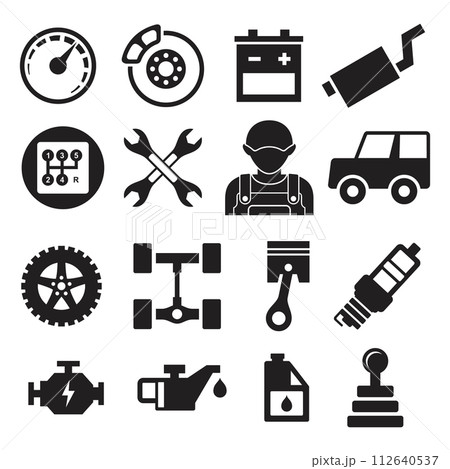 Set of silhouette vector signs with auto service icons pictogram 112640537