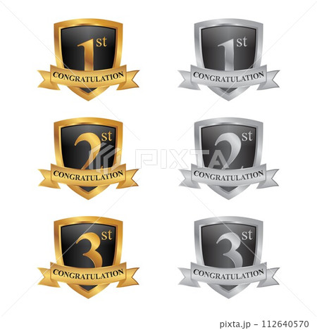 Set shield 3D Illustrated design congratulation for the winner element design 112640570