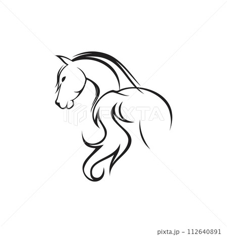 Abstract hand drawn silhouette back horse with head turned 112640891