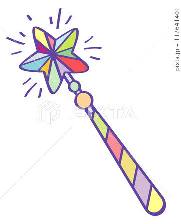 Magic wand icon. Miracle wizard colorful sticker Magic wand icon. Miracle wizard colorful sticker 112641401