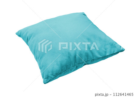 Decorative turquoise rectangular pillow for sleeping and resting isolated on white background 112641465