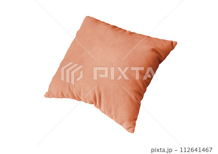 Decorative orange rectangular pillow for sleeping and resting isolated on white background Decorative orange rectangular pillow for sleeping and resting isolated on white background 112641467
