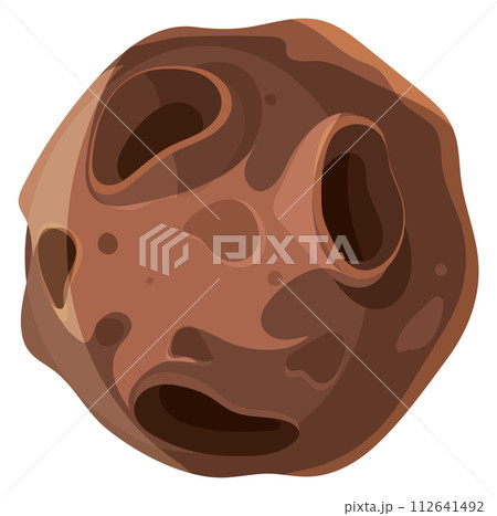 Cartoon asteroid with brown crater. Space rock icon 112641492