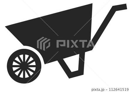 Wheelbarrow black icon. Gardening symbol. Farmer transport Wheelbarrow black icon. Gardening symbol. Farmer transport 112641519