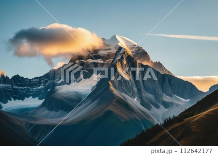 Clouds Over Majestic Mountain Landscape During Golden Hour 112642177