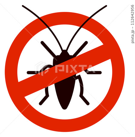 Cockroach insecticide symbol. Pest in red circle ban sign Cockroach insecticide symbol. Pest in red circle ban sign 112642956