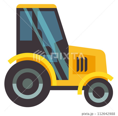 Yellow tractor icon. Industrial and farm transport machine Yellow tractor icon. Industrial and farm transport machine 112642988