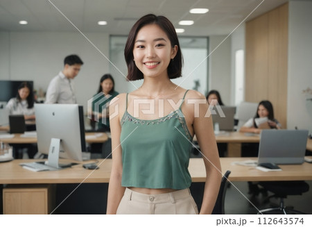 AI-generated content. Casual Office Attire Asian Woman 112643574