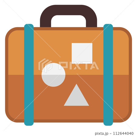 Suitcase with travel stickers color icon. Tourist luggage symbol Suitcase with travel stickers color icon. Tourist luggage symbol 112644040