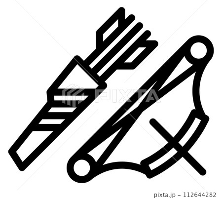 Archery logo. Arrows and bow black line icon Archery logo. Arrows and bow black line icon 112644282