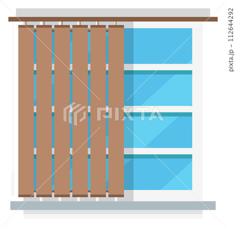 Window with vertical blinds. Interior element. Cartoon room glass Window with vertical blinds. Interior element. Cartoon room glass 112644292