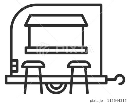 Fast food cart icon. Mobile street stall with chairs Fast food cart icon. Mobile street stall with chairs 112644315
