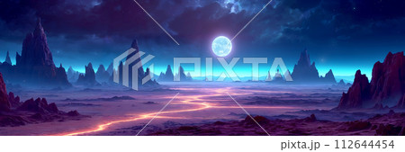 A surreal alien landscape with a blue sky 112644454